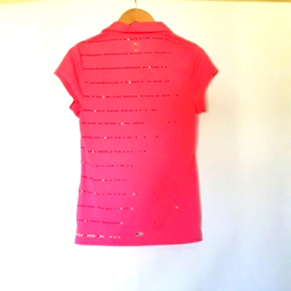 Puma Golf Dotted Stripe Short Sleeve Polo Pink Size Medium - Picture 2 of 2